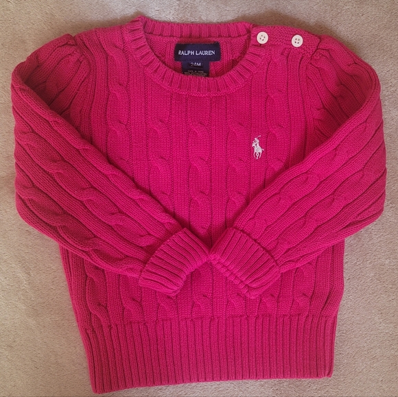 Ralph Lauren Girl Magenta Crew Neck Cable-Knit Sweater Size 24 Months - Picture 3 of 3